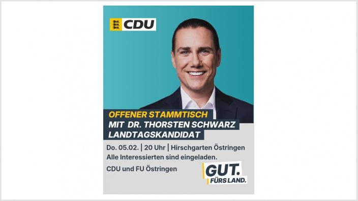 Einladung Offenen Stammtisch mit Dr. Thorsten Schwarz bei der CDU Östringen